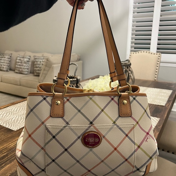 COACH cream coated canvas with multicolored accents hangbag - Picture 3 of 5